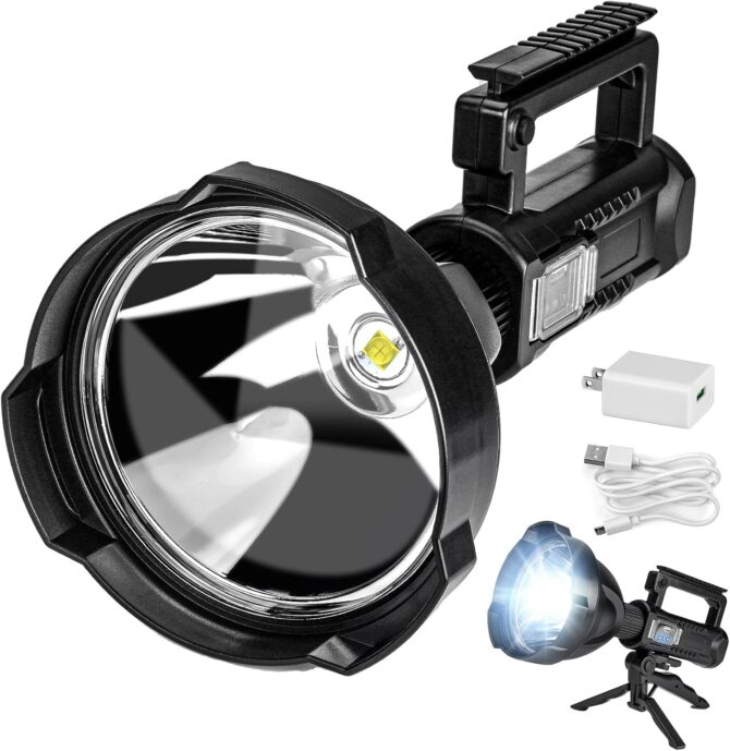 Lampe torche LED rechargeable ultra-lumineuse, grande taille, 4 modes, haute puissance, portable, étanche, pour camping, chasse, extérieur (taille moyenne P50)