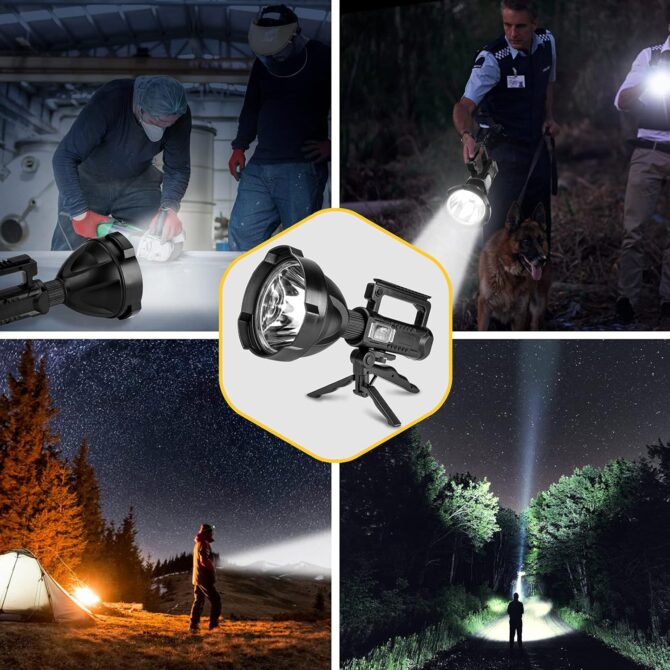 Lampe torche LED rechargeable ultra-lumineuse, grande taille, 4 modes, haute puissance, portable, étanche, pour camping, chasse, extérieur (taille moyenne P50) - Image 4