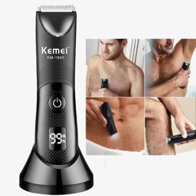 Kemei Tondeuse Électrique Unisexe Waterproof – Cheveux, Barbe & Zones Sensibles – Rechargeable Sans Fil avec Écran LED & Base de Charge